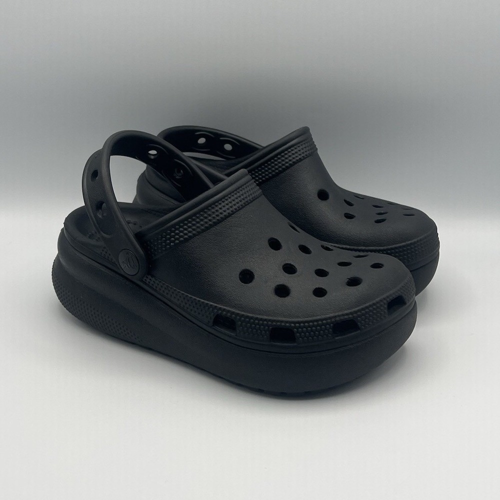 Crocs Crush Clogs Platform Wedge Black Slip On Slides - Kids Size 13 USED